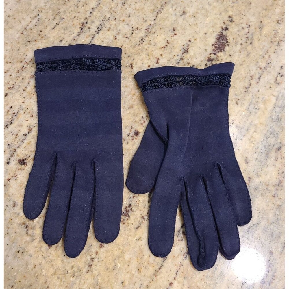 Vintage Size XS-S Blue Cotton Formal 7.5" Gloves Pekkaboo Wrist Fairy WhimsiGoth